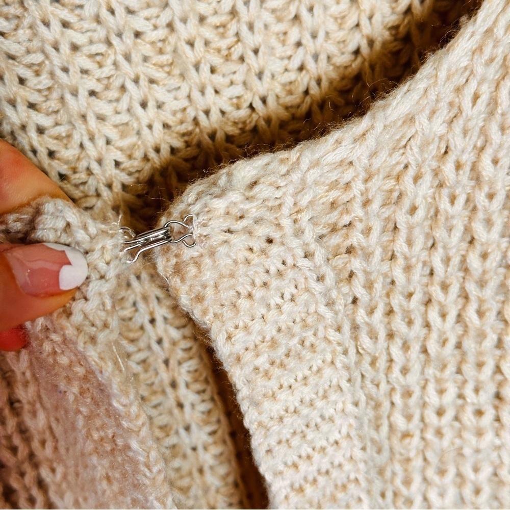 POL Chunky Knit Cotton Acrylic Longline Cardigan Neutralcore L Beige - Picture 6 of 9